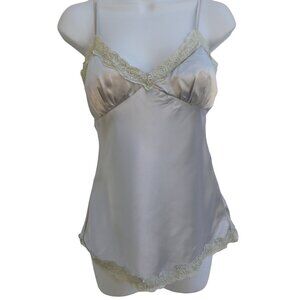 Vintage 90s Y2K Fairy Goth XXi Babydoll Silvery Silky Satin Cami Top Lace Trim S